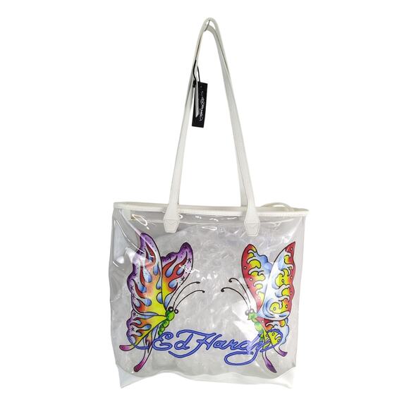 NWT Ed Hardy Butterfly Clear PVC Large Tote Bag Zipper Closure $159 Streetwear - Picture 1 of 8